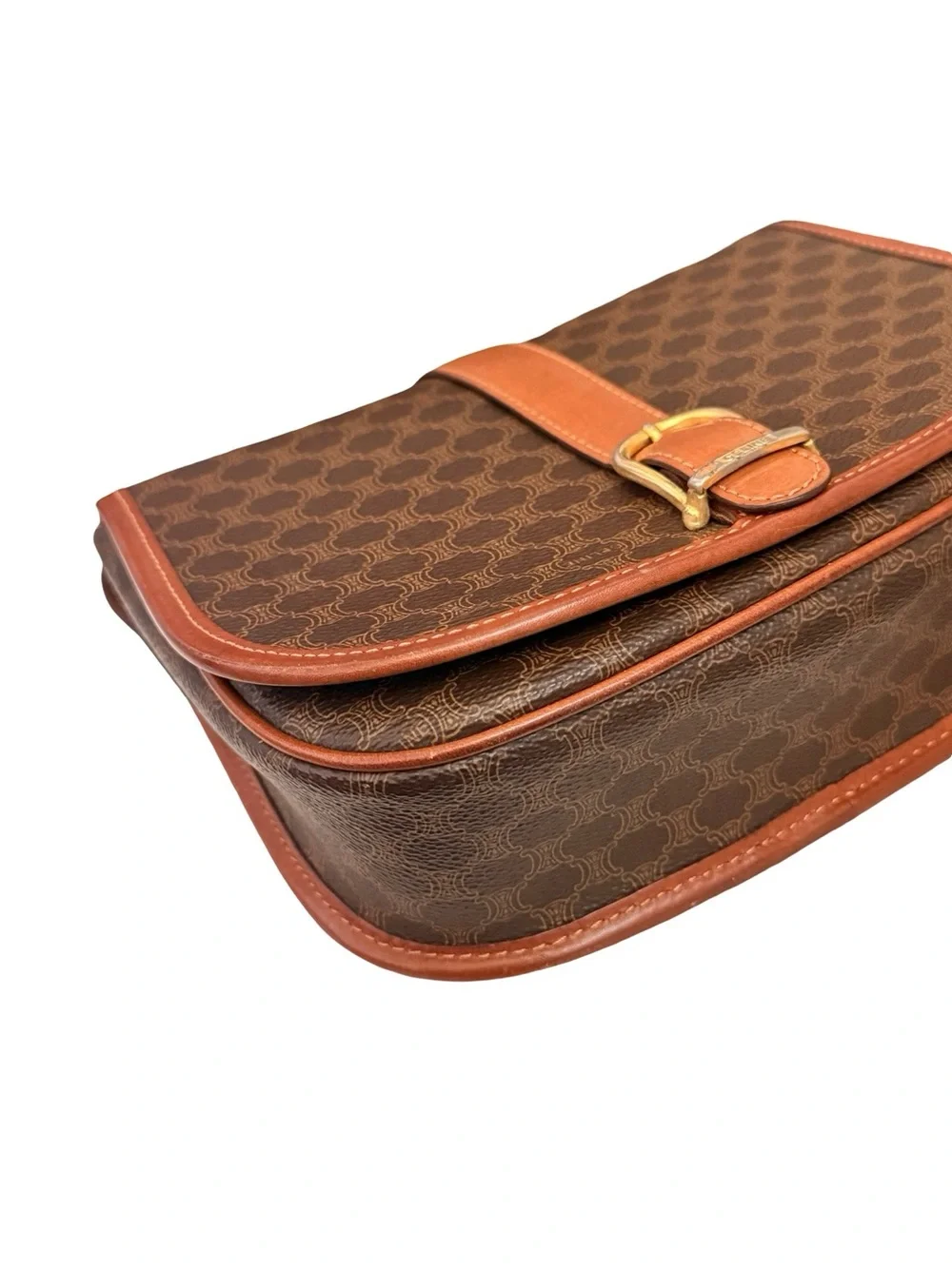 Vintage Celine Macadam Crossbody Brown PVC Leather Shoulder Bag with Back Pocket - Picture 15 of 16